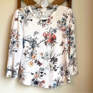 Linen XS Rebecca Taylor Linen Butterfly Garden Top Muted Pale Peach Pink Floral